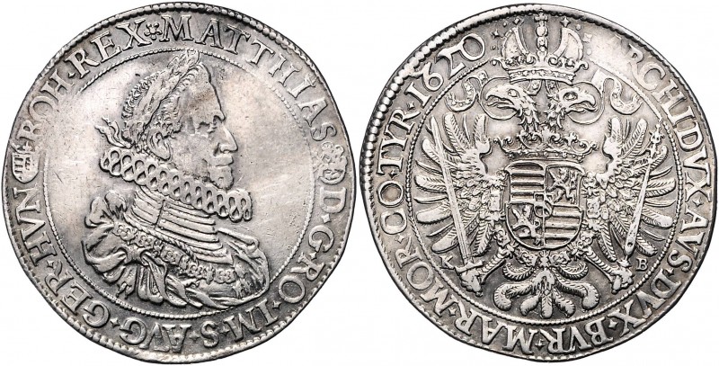 Matthias II. 1612 - 1619
 Taler 1620 KB Kremnitz. 28,76g. MzA. Seite 109, Husza...