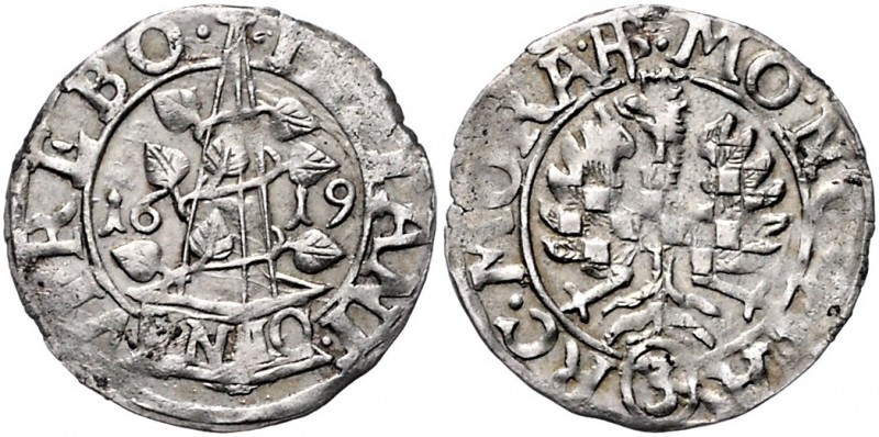 Stände von Böhmen und Mähren 1619 - 1620
 3 Kreuzer 1619 Brünn. 1,24g. Her. 29a...