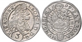 Leopold I. 1657 - 1705
 3 Kreuzer 1699 NB//ICB Nagybánya. 1,48g. Her. 1620 f.vz