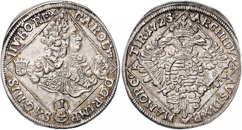 Carl VI. 1712 - 1740
 1/4 Taler 1725 NB Nagybanya. 7,07g. Her. 611 vz/stgl