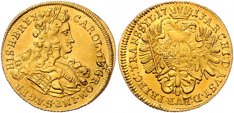 Carl VI. 1712 - 1740
 Dukat 1713 Siebenbürgen. 3,48g, übliche Prägeschwäche. He...