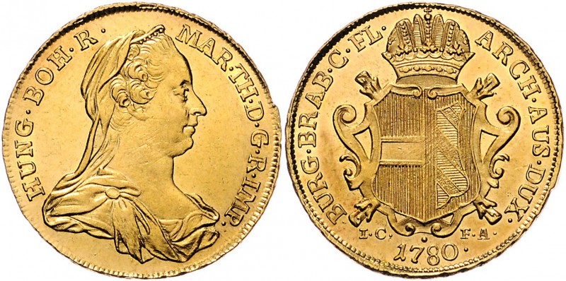 Maria Theresia 1740 - 1780
 2 Souverain d´or 1780 IC-FA Wien. 11,12g, Av. min. ...