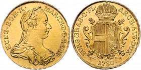 Maria Theresia 1740 - 1780
 2 Souverain d´or 1780 IC-FA Wien. 11,12g, Av. min. justiert. Her. 329, Eyp. 448a/2 vz
