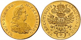 Maria Theresia 1740 - 1780
 2 Dukat 1777 H-G Karlsburg. 6,96g. Her. 74, Eyp. 382a. vz