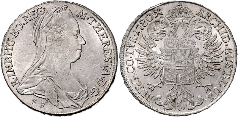 Maria Theresia 1740 - 1780
 Taler 1780 S.F. aber mit großem Kreuz. Günzburg. 27...