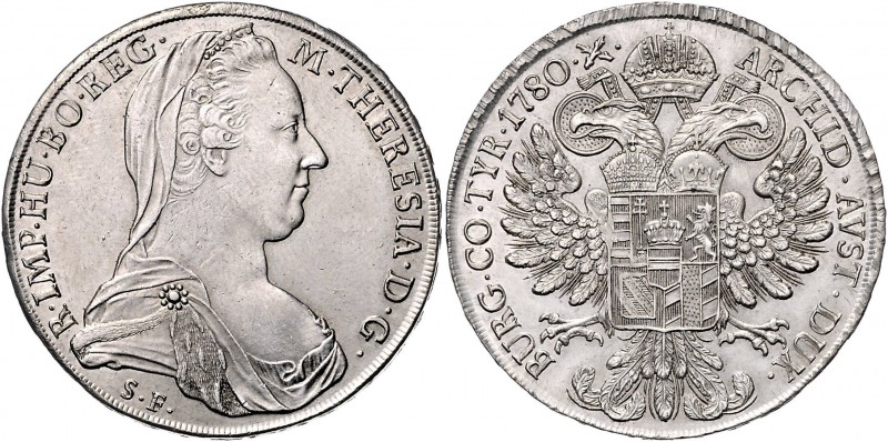 Maria Theresia 1740 - 1780
 Taler 1780 S.F. im Av. wie Hafner 37c und im Rv. Ha...