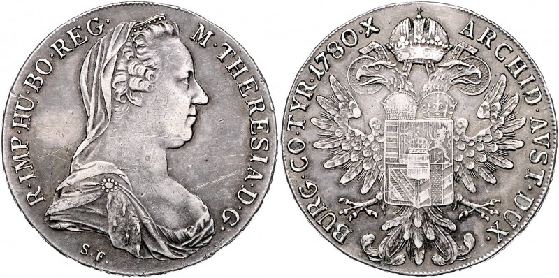 Maria Theresia 1740 - 1780
 Taler 1780 SF Justitia nur 14 mm lang, vergl. Macho...