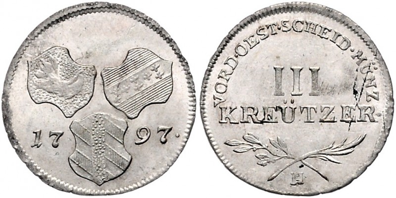 Franz II. 1792 - 1806
 III Kreuzer 1797 H Günzburg. 1,49g. Her. 948 f.stgl