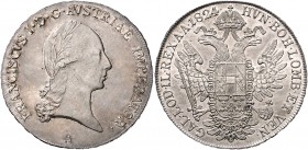 Franz I. 1804 - 1835
 Taler 1824 A Wien. 28,14g. Fr. 175 vz/stgl
