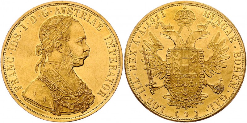 Franz Joseph I. 1848 - 1916
 4 Dukaten 1911 Wien. 13,98g. Fr. 1160 vz