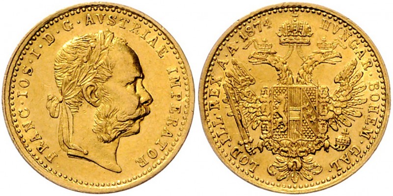 Franz Joseph I. 1848 - 1916
 Dukat 1874 Wien. 3,48g. Fr. 1233 ss/vz