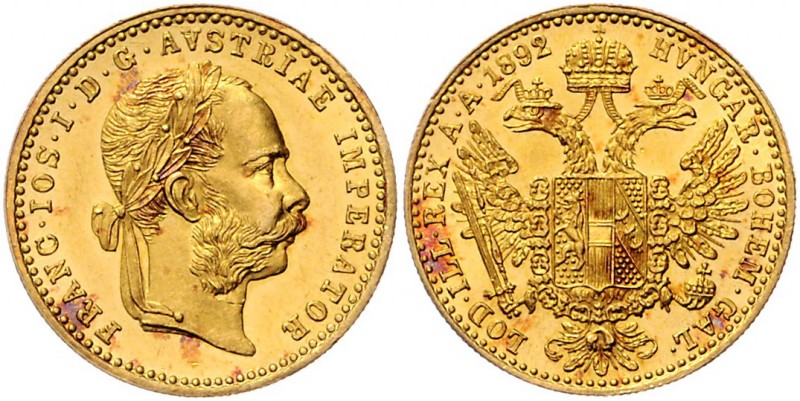 Franz Joseph I. 1848 - 1916
 Dukat 1892 Wien. 3,48g. Fr. 1251 vz/stgl
