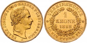 Franz Joseph I. 1848 - 1916
 Vereinskrone 1858 E Karlsburg. 11,12g. Fr. 1277 vz/stgl