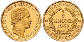 Franz Joseph I. 1848 - 1916
 1/2 Vereinskrone 1858 A Wien. 5,54g. Fr. 1289 f.stgl