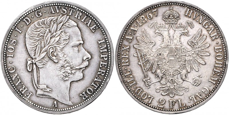 Franz Joseph I. 1848 - 1916
 2 Gulden / 2 Florin 1867 A Wien. 24,62g. Fr. 1365 ...