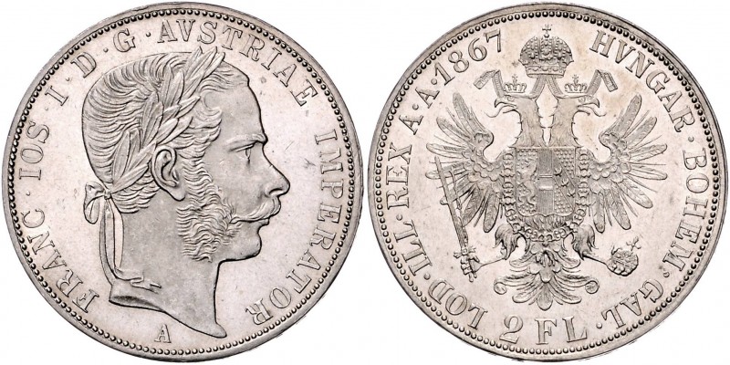 Franz Joseph I. 1848 - 1916
 2 Gulden / 2 Florin 1867 A Wien. 24,72g. Fr. 1365 ...