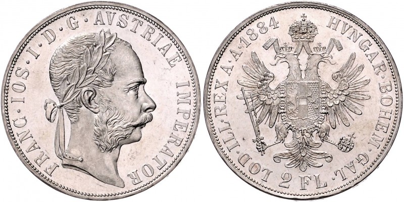 Franz Joseph I. 1848 - 1916
 2 Gulden / 2 Florin 1884 Wien. 24,72g. Fr. 1383 f....