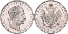 Franz Joseph I. 1848 - 1916
 2 Gulden / 2 Florin 1884 Wien. 24,72g. Fr. 1383 f.stgl