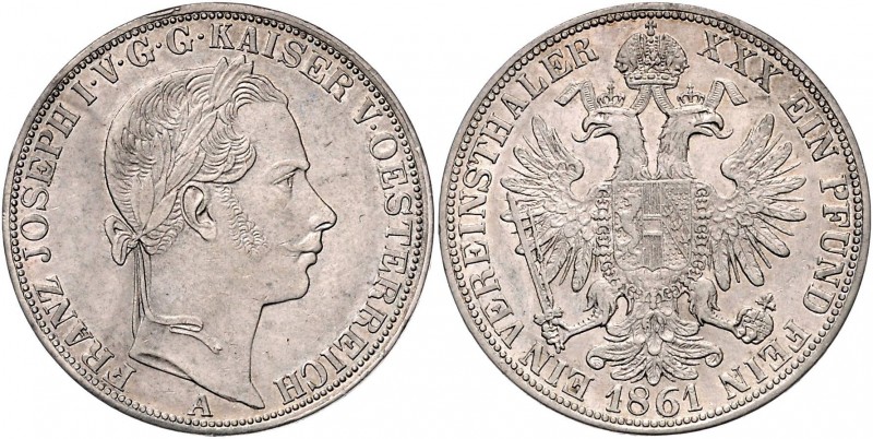 Franz Joseph I. 1848 - 1916
 Vereinstaler / 1 1/2 Gulden 1861 A Wien. 18,56g. F...