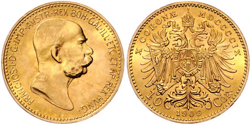 Franz Joseph I. 1848 - 1916
 10 Kronen 1909 Wien. 3,40g. Fr. 1954 stgl