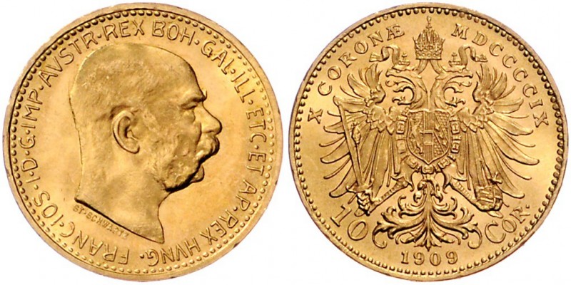 Franz Joseph I. 1848 - 1916
 10 Kronen 1909 Wien. 3,40g. Fr. 1955 stgl