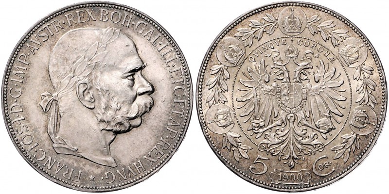 Franz Joseph I. 1848 - 1916
 5 Kronen 1900 Wien. 24,06g. Fr. 1959 vz