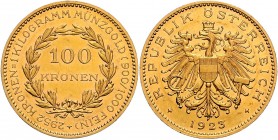 1. Republik 1918 - 1933 - 1938
 100 Kronen 1923 Wien. 33,92g. Her. 1 ss/vz