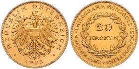 1. Republik 1918 - 1933 - 1938
 20 Kronen 1923 Wien. 6,80g. Her. 3 vz/stgl