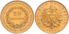 1. Republik 1918 - 1933 - 1938
 20 Kronen 1923 Wien. 6,80g. Her. 3 vz/stgl