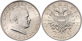 1. Republik 1918 - 1933 - 1938
 2 Schilling 1934 Dollfuss. Wien. 12,10g. Her. 38 EA/PP