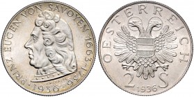 1. Republik 1918 - 1933 - 1938
 2 Schilling 1936 Savoyen. Wien. 12,10g. Her. 40 EA/PP