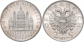 1. Republik 1918 - 1933 - 1938
 2 Schilling 1937 Fischer von Erlach. Wien. 12,10g. Her. 41 EA/PP