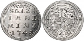 Erzbistum Salzburg Neuzeit
Jakob Ernst Graf Liechtenstein 1745 - 1747 Landbatzen 1745 Salzburg. 2,21g. HZ 2818 stgl