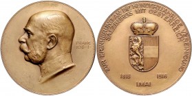 Salzburg unter österreichischer Regierung 1816 - 1938
 Bronzemedaille 1916 auf die 100-jährige Zugehörigkeit zu Österreich, von A. Hartig, Dm 55 mm. ...