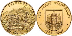 Salzburg unter österreichischer Regierung 1945 - heute
 Goldmedaille 1987 zur 700 Jahr Feier der Stadtrechte Salzburg 1287 - 1987, 0,900 Au, Dm 30mm....