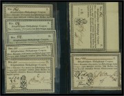 Kriegsdarlehens-Rückzahlungs-Coupon, 1810-1829, 2-8 Gulden. Konvolut von 9 Coupons. Richter Seite 372 I-III