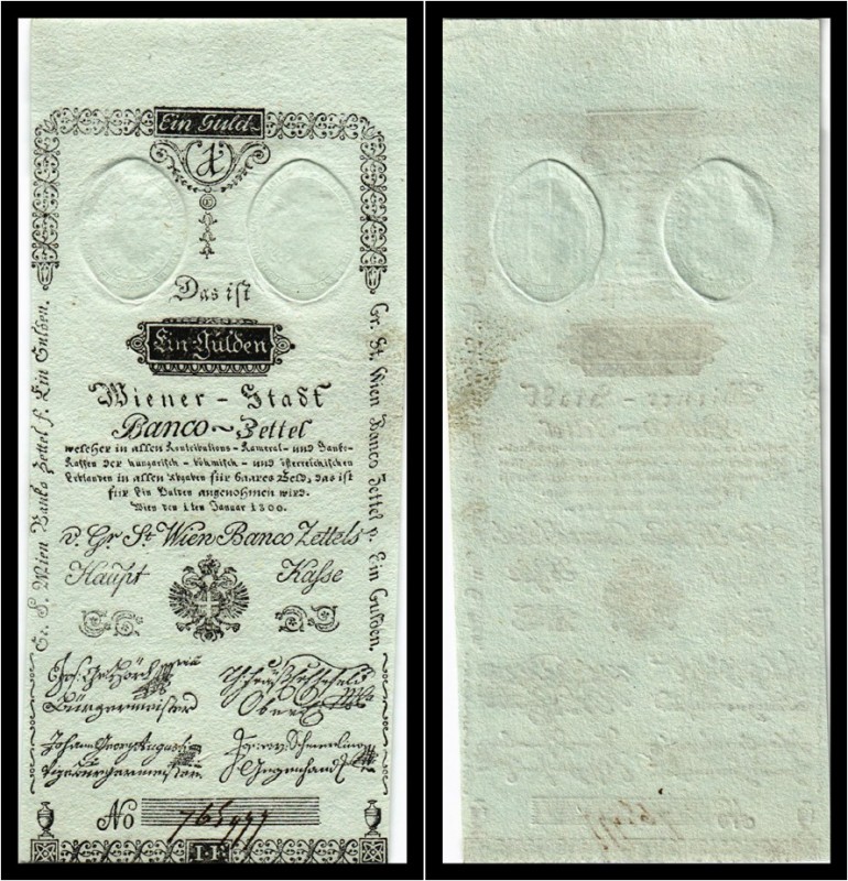 1 Gulden 1800, Ausgegebene Note. Kodnar/Künstner 30 a, Richter 30 I