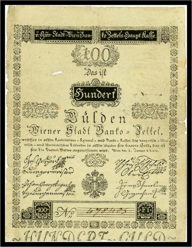 100 Gulden 1800, Ausgegebene Note. Kodnar/Künstner 36 a, Richter 36 III-IV