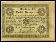 6 Kreuzer 1849, Ausgegebene Note mit grünem Unterdruck. Kodnar/Künstner 80 a, Richter 103 III
