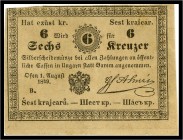 6 Kreuzer 1849 Ofen, Ausgegebene Note. Kodnar/Künstner 82, Richter 421 II