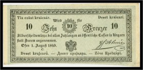 10 Kreuzer 1849 Ofen, Ausgegebene Note. Kodnar/Künstner 83, Richter 422 II