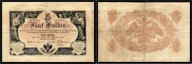 5 Gulden 1866, Serie in roter Farbe. Kodnar/Künstner 102 b, Richter 139b III-IV