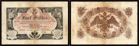 5 Gulden 1866, Serie in roter Farbe. Kodnar/Künstner 102 b, Richter 139b IV