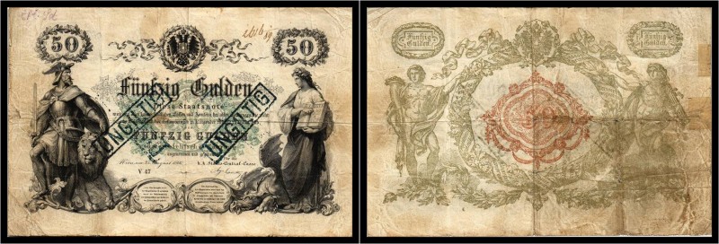 50 Gulden 1866, Mit Aufdruck „Ungiltig . Kodnar/Künstner 103 b, Richter 140 IV...