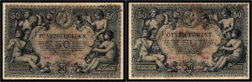 50 Gulden 1884, GELOCHT „FALSO UND MIT HANDSCHRIFTLICHER NUMMER!. Kodnar/Künstner 109, Richter 14 Seite 362 III