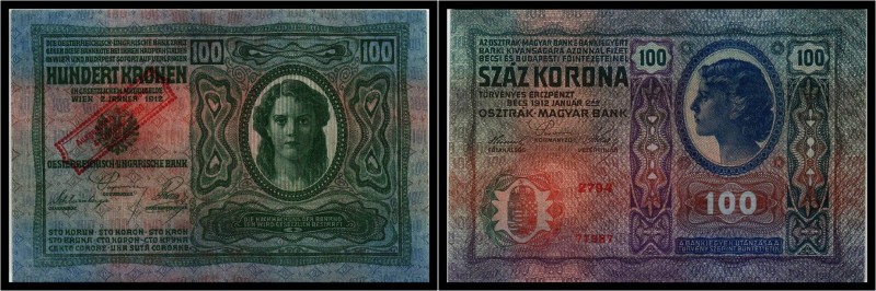 100 Kronen 1912 mit Aufdruck „Ausgegeben nach dem 4. Oktober 1920 . Kodnar/Künst...