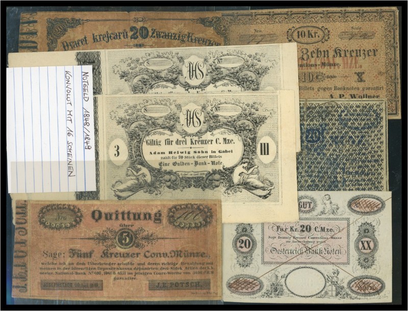 Böhmen - Notgeld von 1848-1849 (sog. „Böhmisches Notgeld ). Sammlung von 16 Sche...