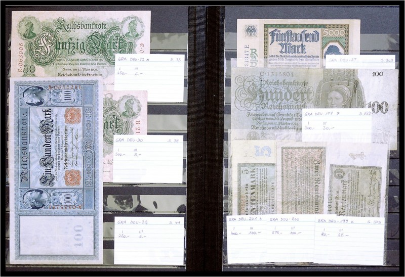 Deutschland - Lot 8 verschiedene Reichsbanknoten, alle nach Grabowski bestimmt. ...