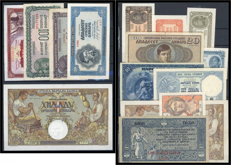 Jugoslawien - Serbien - Lot von 43 Banknoten vor 1945, in teilweise kassenfrisch...