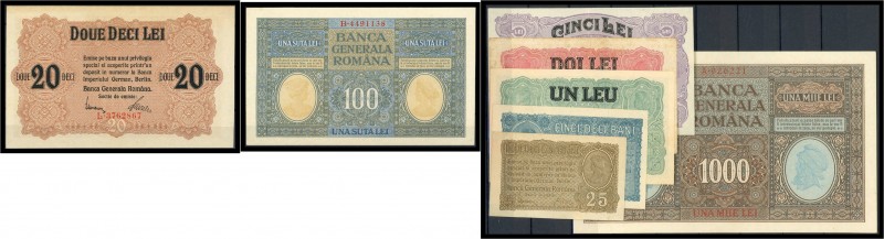 Rumänien - Lot von 7 Banknoten zu 25, 50 Bani, 1,2,5,20, 100 (Erhaltung I-II - R...